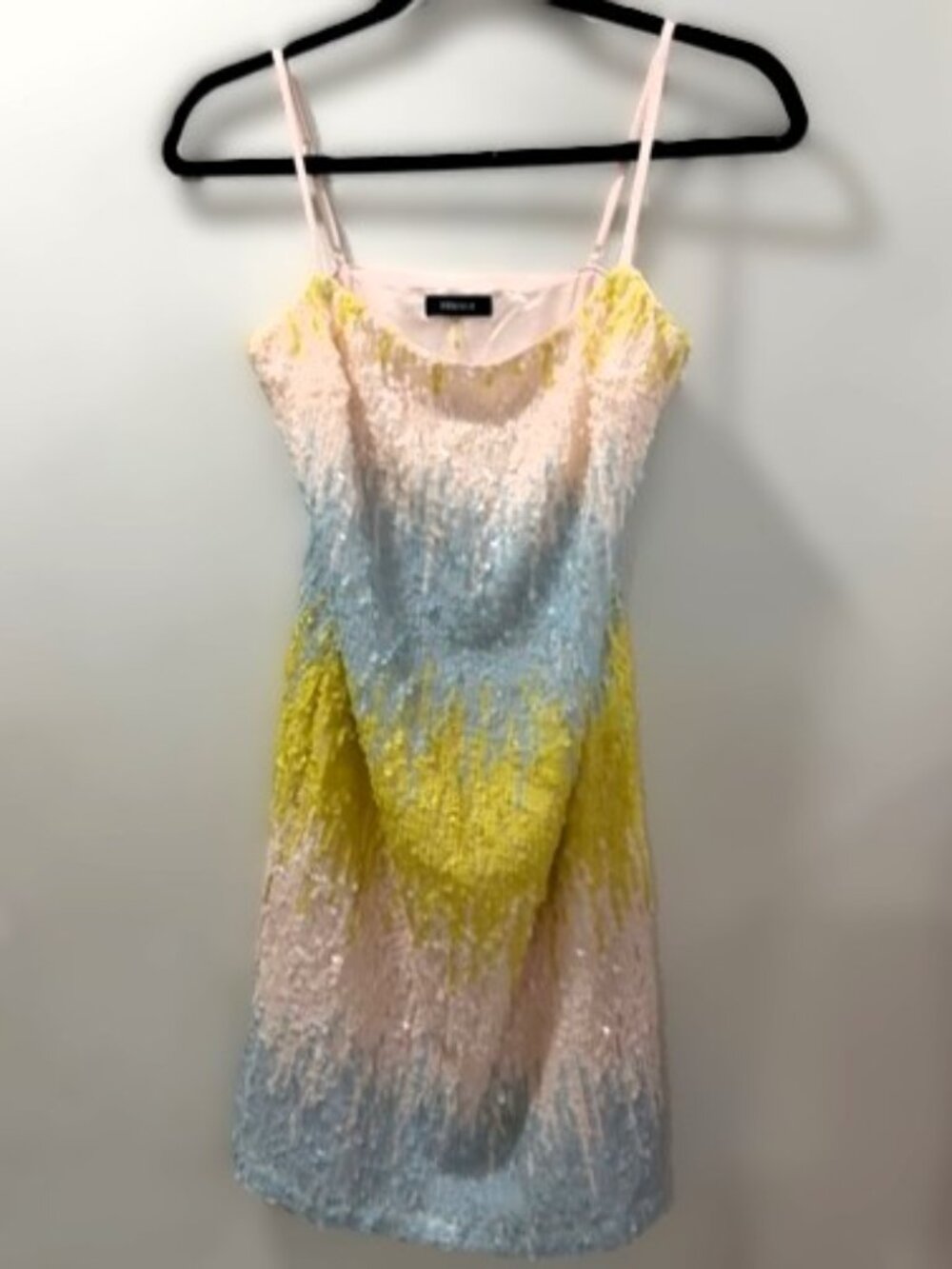 Soloiste Ombre Sequin Mini Dress Lime Green Blue White Spaghetti Strap XS